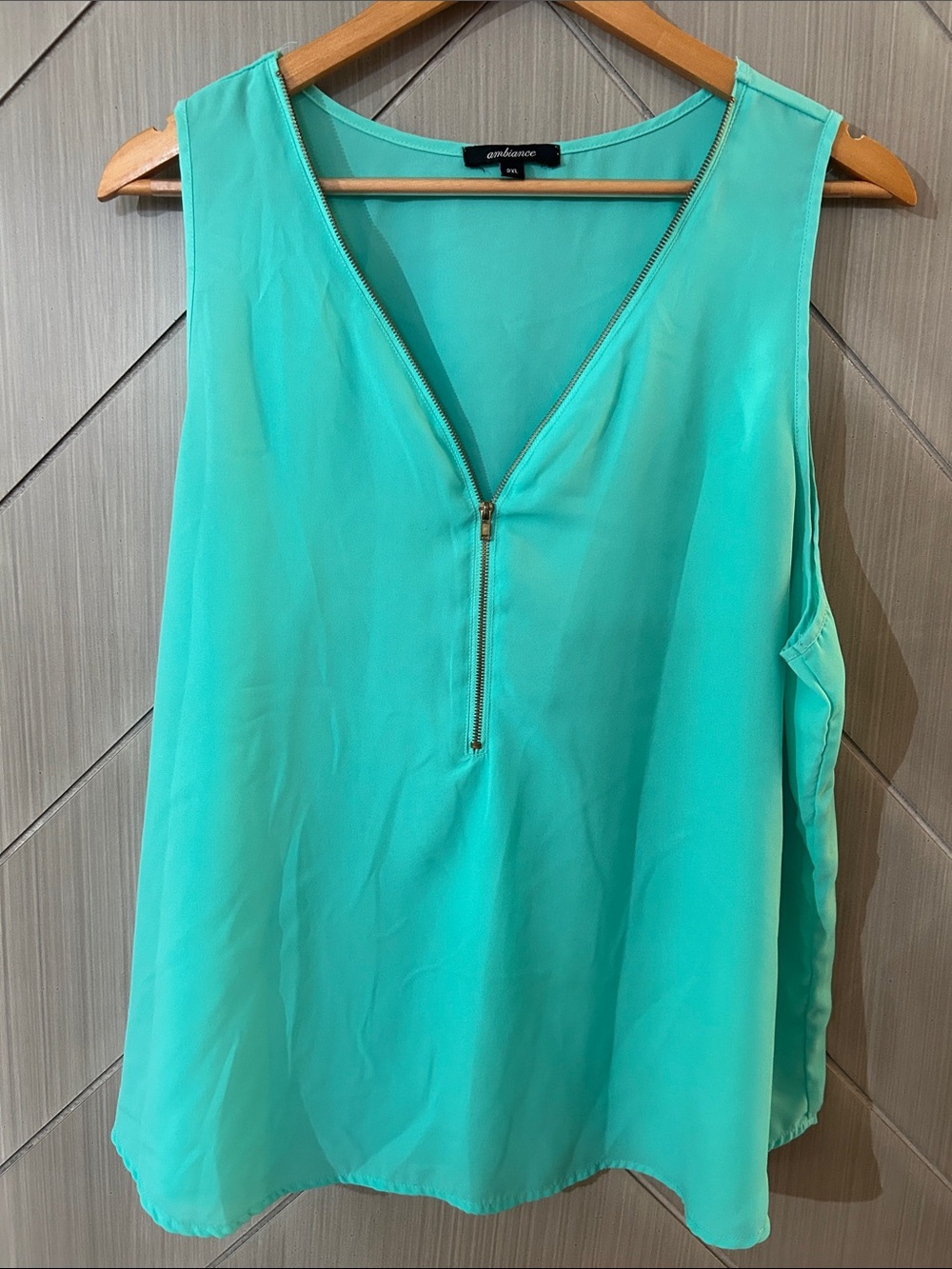Ambiance Teal Zip V-Neck Sleeveless Camisole